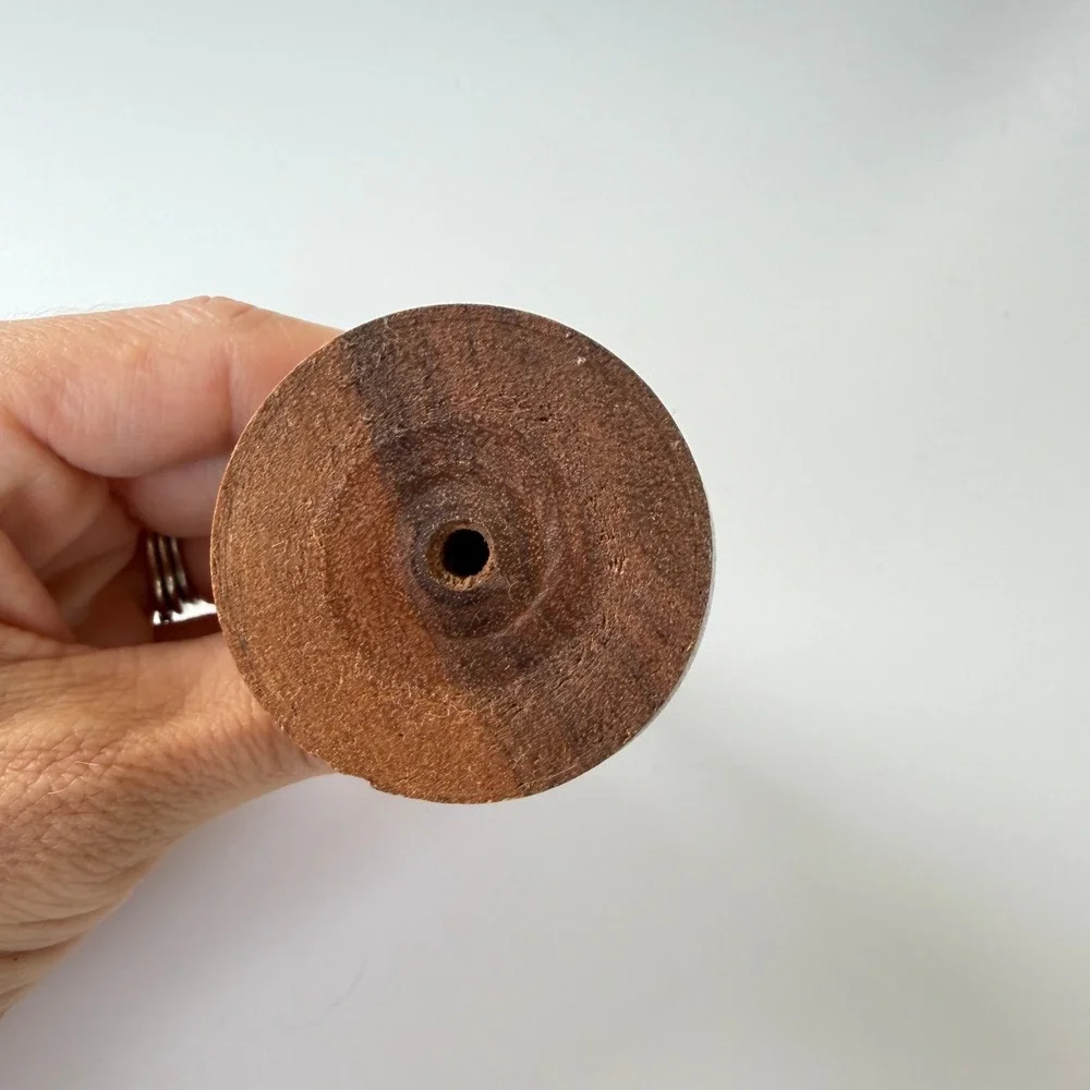 Vintage Hand Turned Wooden Ring Holder Stand Natural Grain Jewelry Display